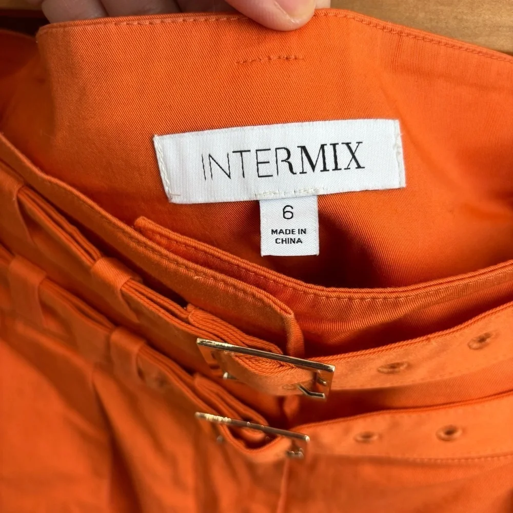 INTERMIX Leslie Double Belted Cotton Shorts, Size 6